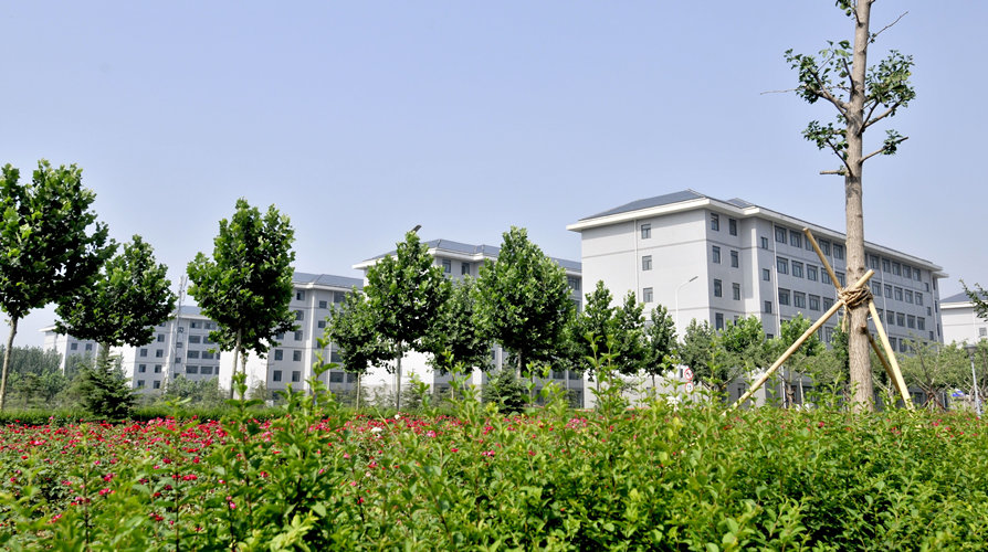 绿树红花掩映下的宿舍楼